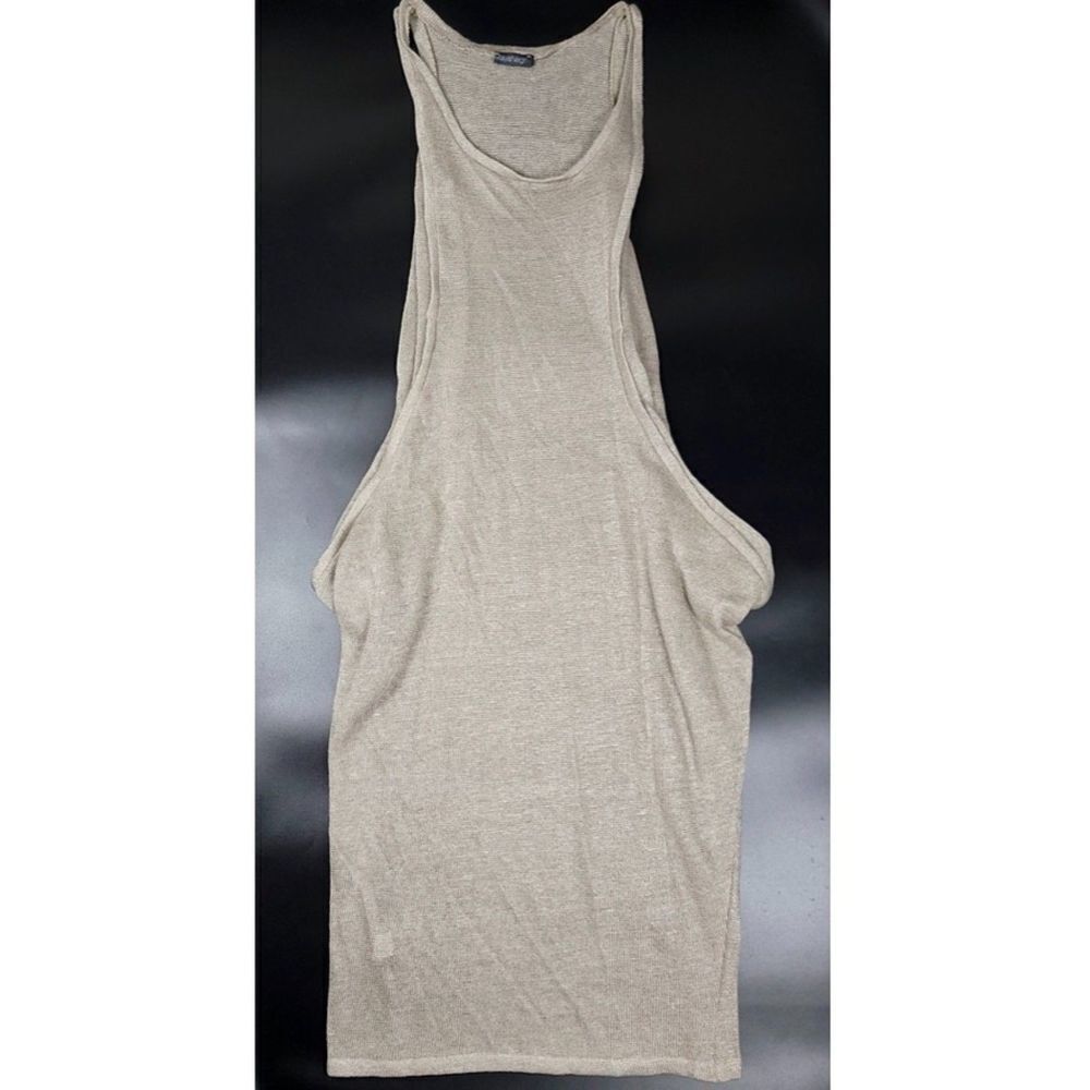 MAYA NEGRI Lagenlook Shapeless Sheer Knit Midi Dress Beachy Boho Taupe Large
